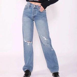 REVICE Light Blue Distressed Wide Leg Jeans